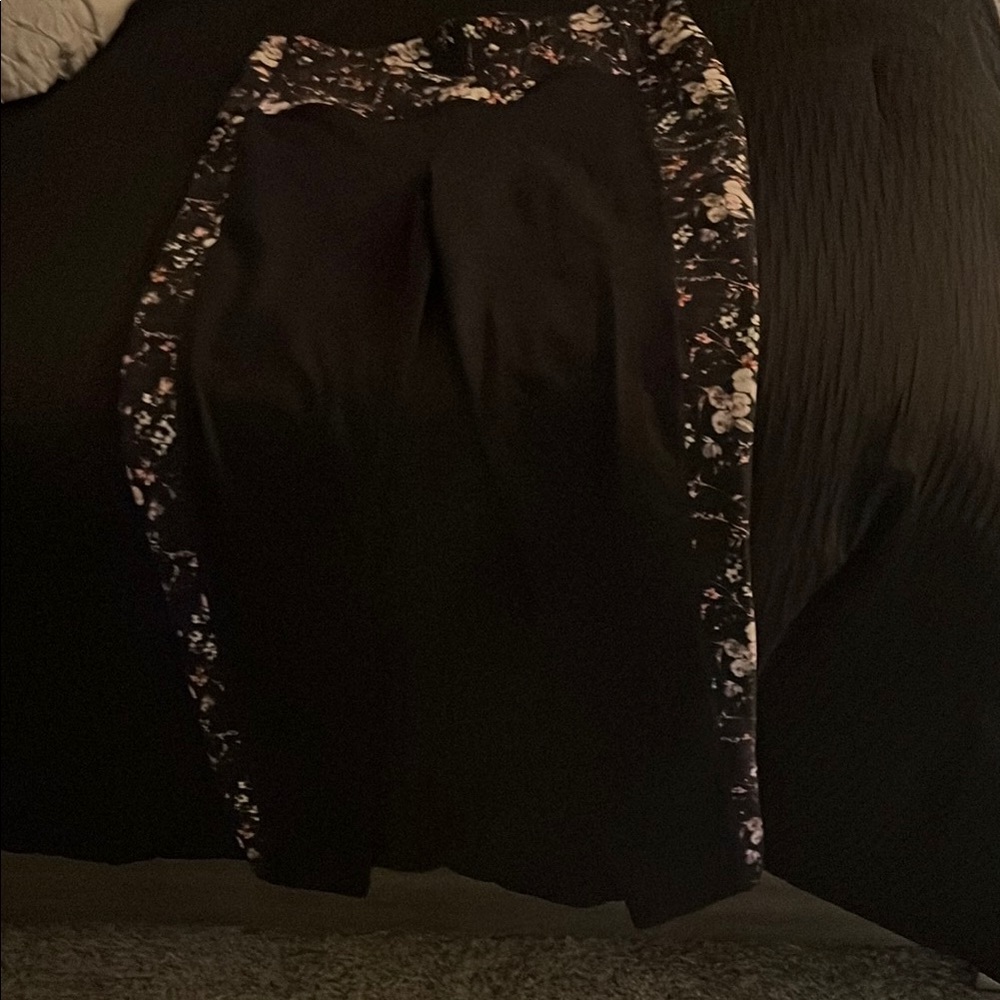 Black Pants with Floral Side Stripes